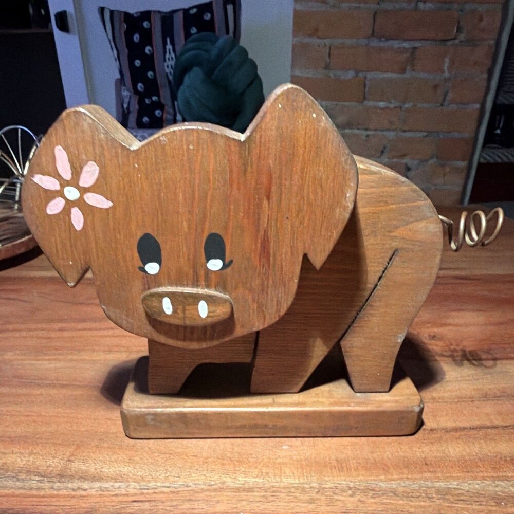 Hand Made Wood Pig with Clothes Pin w/ Metal Curly Tail,  "From the Shop of JR"